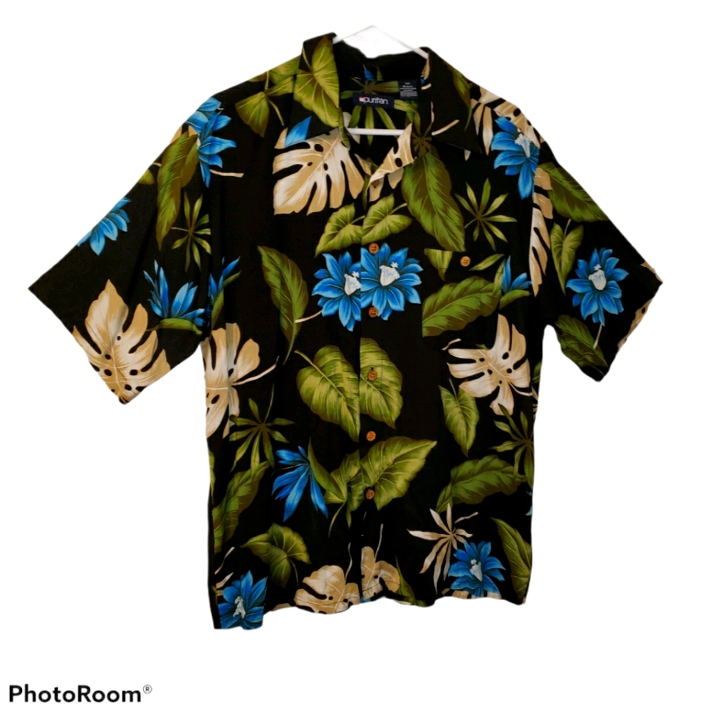 Puritan mens Hawaii style summer floral print shirt. 392